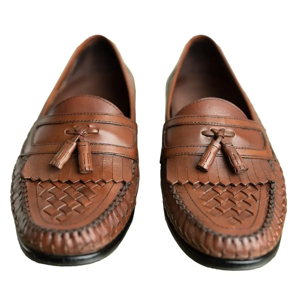 Nunn Bush Strafford Woven Loafers Men’s Sz 10 M Brown Leather Kiltie Dress Shoes